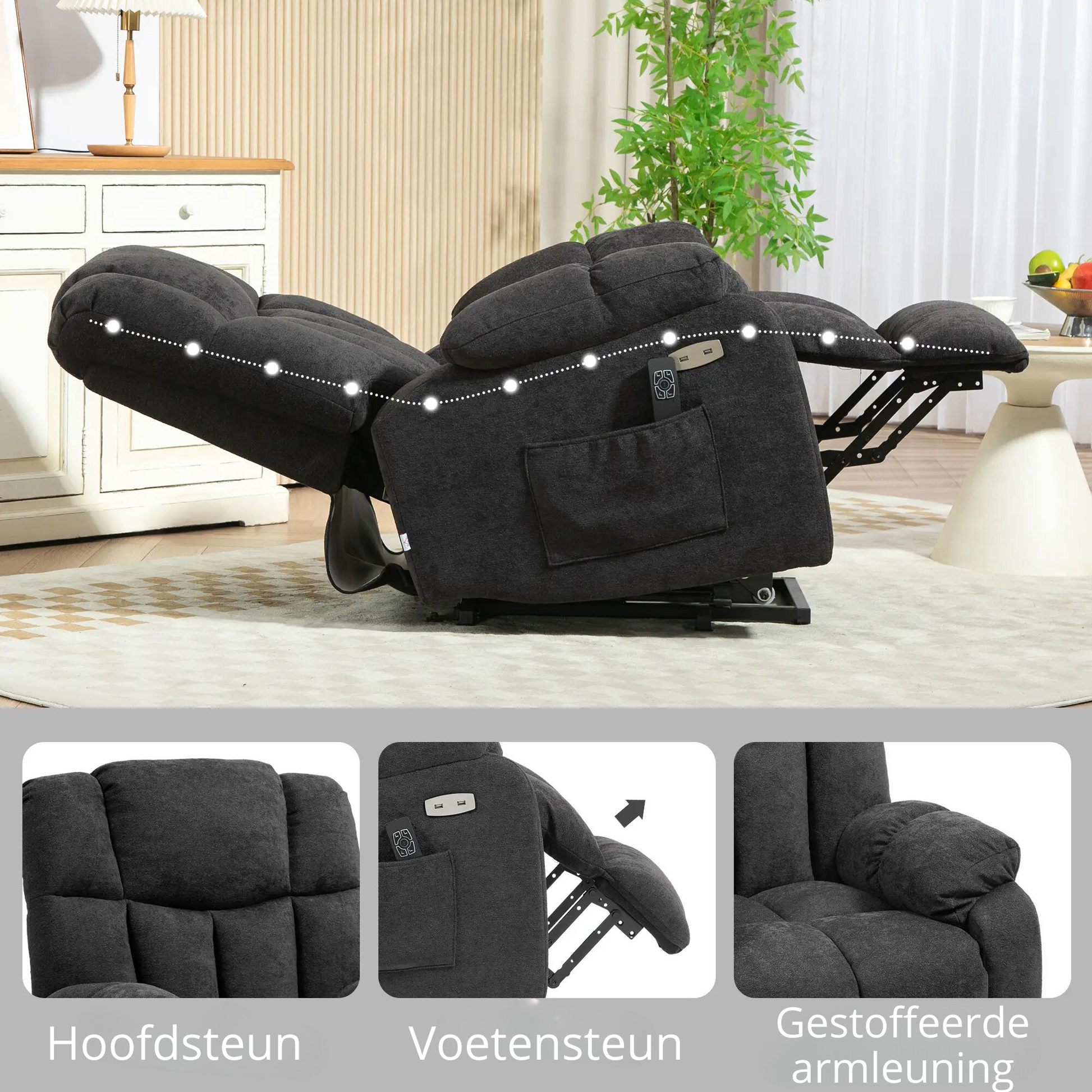 Nancy's Arcozelo Sta op stoel - Opsta stoel - Fauteuil - Relaxstoel - Zwart - Imitatielinnen