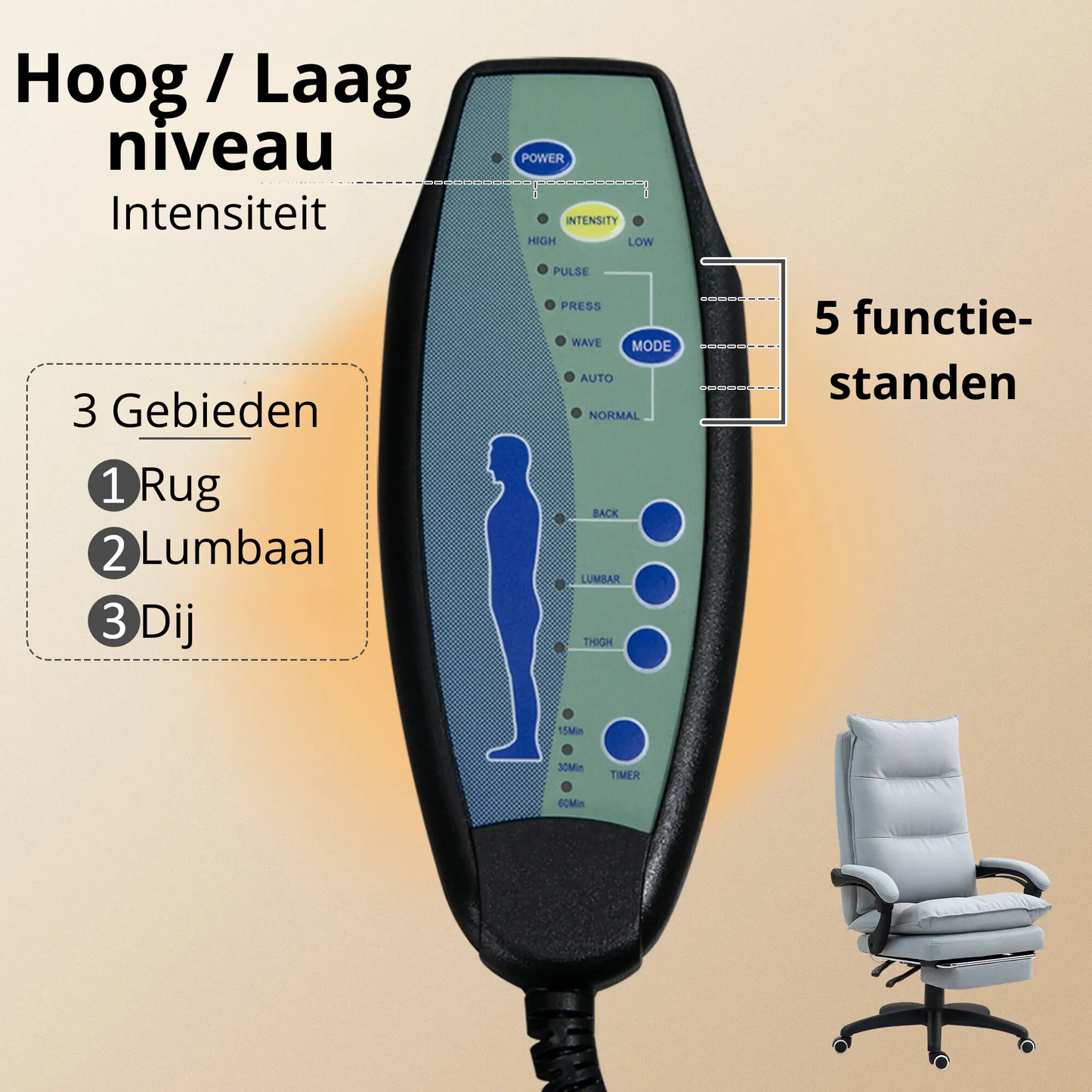 Nancy's Monfortinho Massage Bureaustoel - Bureaustoel met Massagefunctie - Directiestoel - Lichtgrijs - Linnen