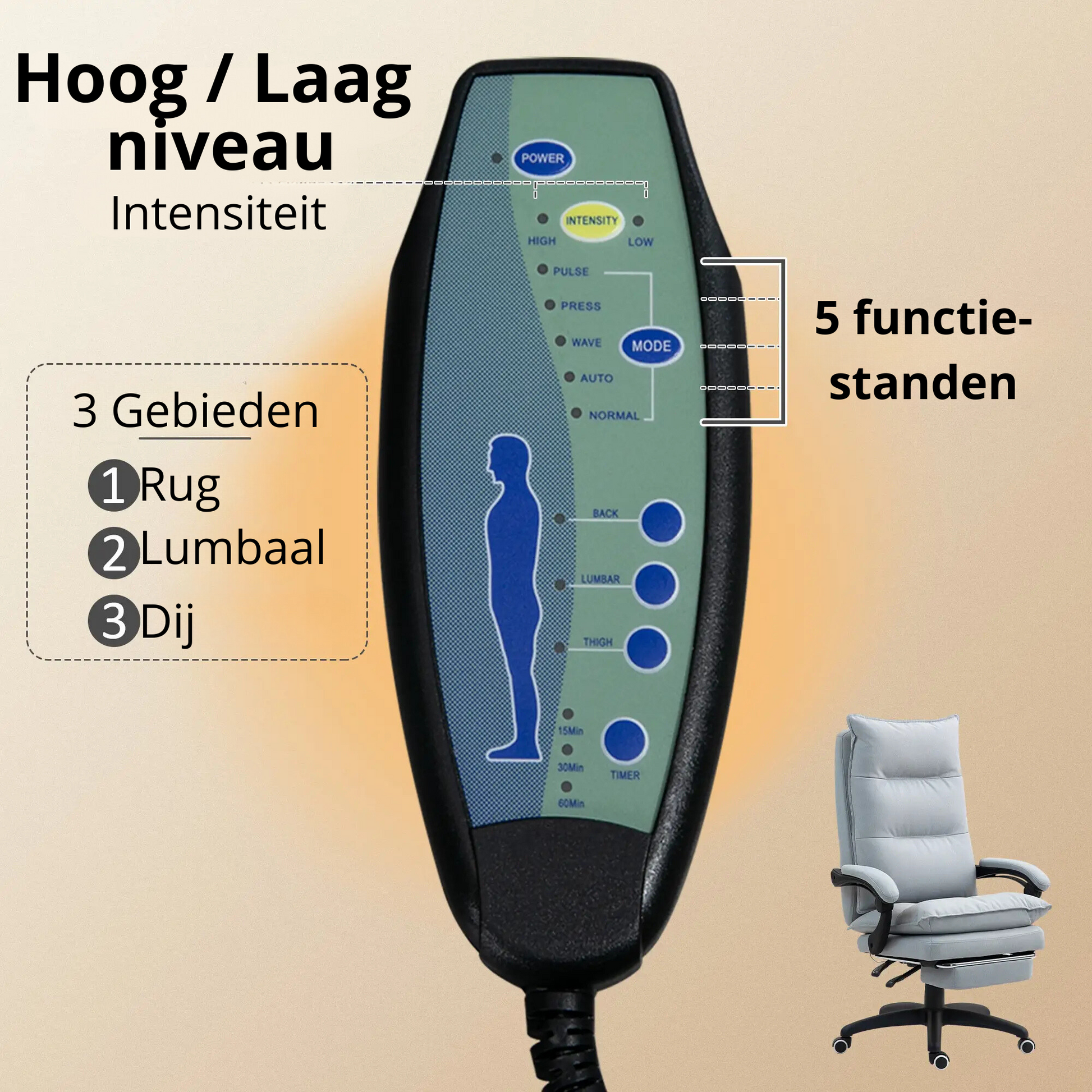 Nancy's Monfortinho Massage Bureaustoel - Bureaustoel met Massagefunctie - Directiestoel - Lichtgrijs - Linnen