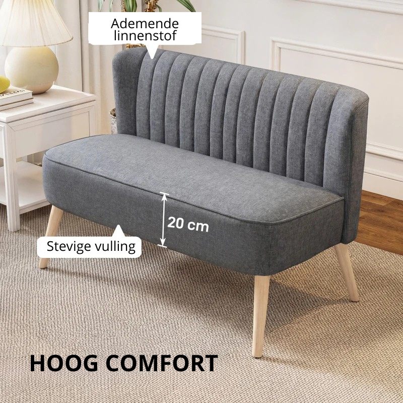 Nancy's Serino 2-Zitsbank - Tweezitsbank - Woonkamerbank - Grijs - Linnenlook - ± 115 x 55 x 75 cm