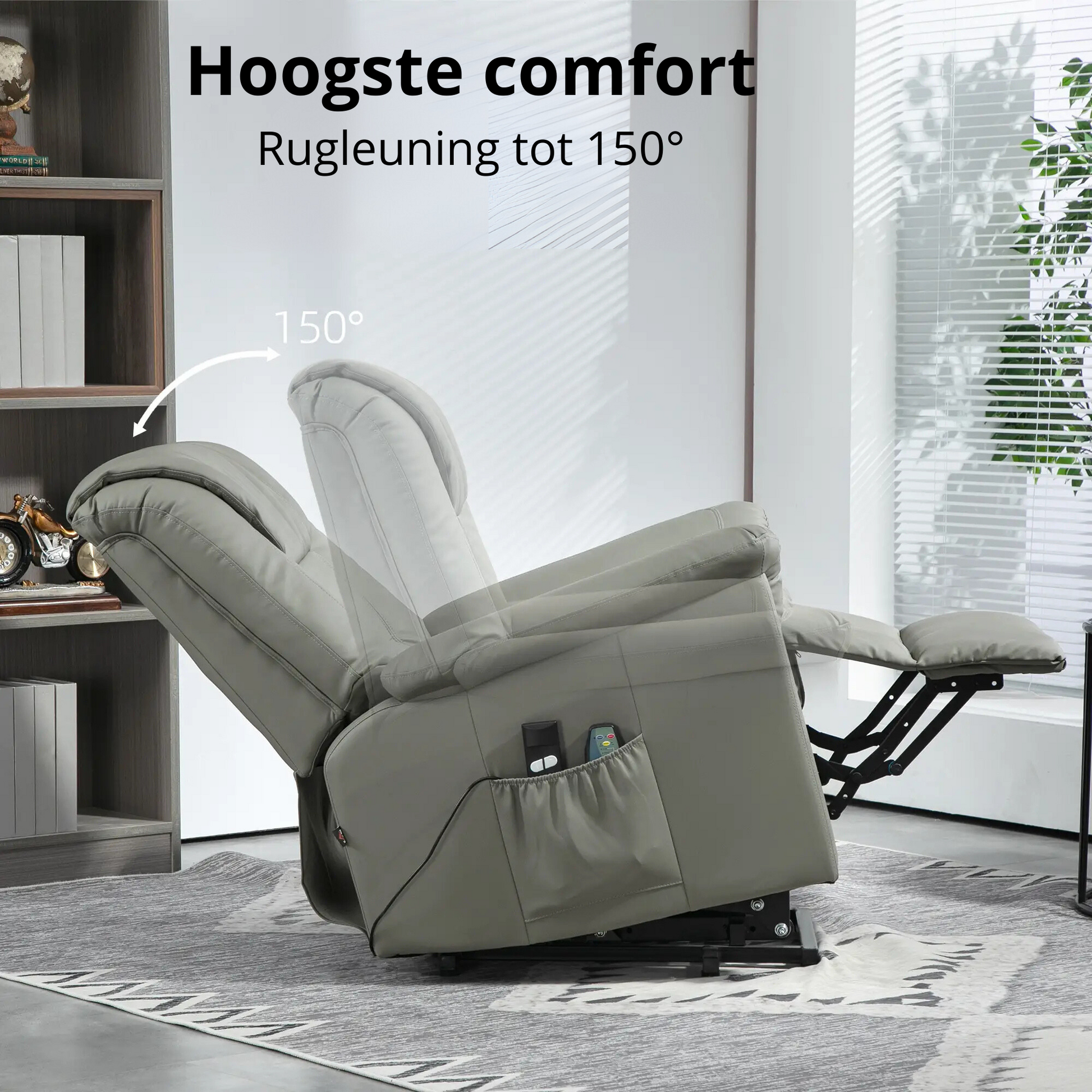 Nancy's Fundao Sta op stoel - Opsta stoel - Seniorenstoel - Massagestoel - Relaxfauteuil - Grijs - Kunstleer