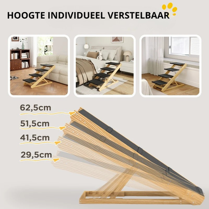 Nancy's Sorico Hondentrap - Dierentrap - Aanpasbare hoogte - Antislip - Naturel hout / Zwart