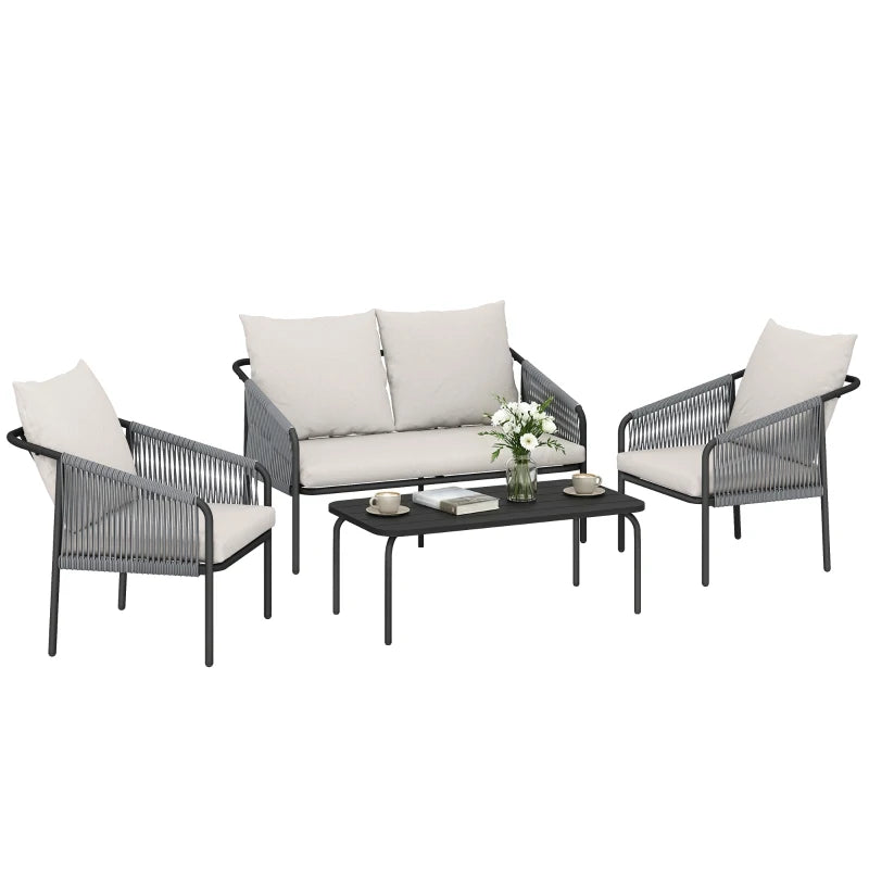 Nancy's Sassello Loungeset - 4-Delige Tuinset - Tuinmeubelset - Kaki / Grijs - Rotan
