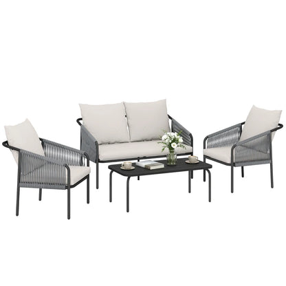 Nancy's Sassello Loungeset - 4-Delige Tuinset - Tuinmeubelset - Kaki / Grijs - Rotan