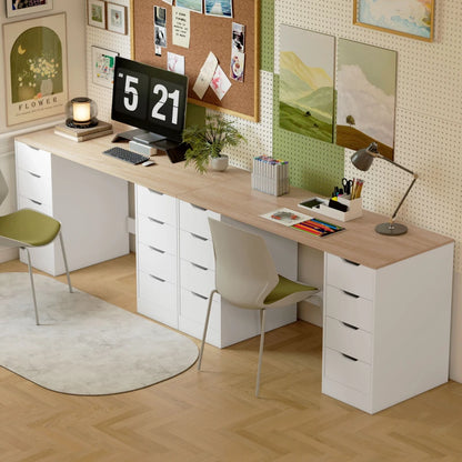 Nancy's Ossana Bureau - Computertafel - Met Lades - Wit / Natuurlijk hout - ± 140 x 55 x 75 cm