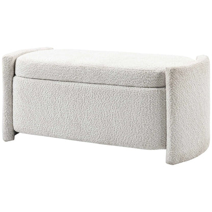 Nancy's Ferriere Opbergbank - Poef met Opbergruimte - Crème - Teddyfluweel - ± 105 x 45 x 45 cm