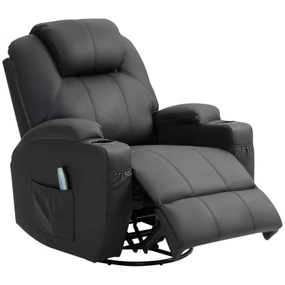 Nancy's Oleiros Massagestoel - Relaxfauteuil - Relaxstoel - Verstelbare Rugleuning - Draaibaar - Zwart - Kunstleer