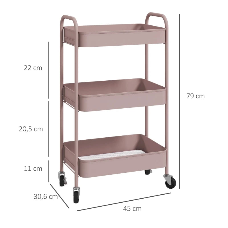 Nancy's Monterosi Trolley - Serveerwagen - Keukentrolley - Roze - Staal - ± 45 x 30 x 80 cm