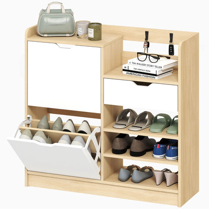 Nancy's Maleo Schoenenkast - Opbergkast voor schoenen - Schoenenrek - Naturel - ± 90 x 30 x 90 cm