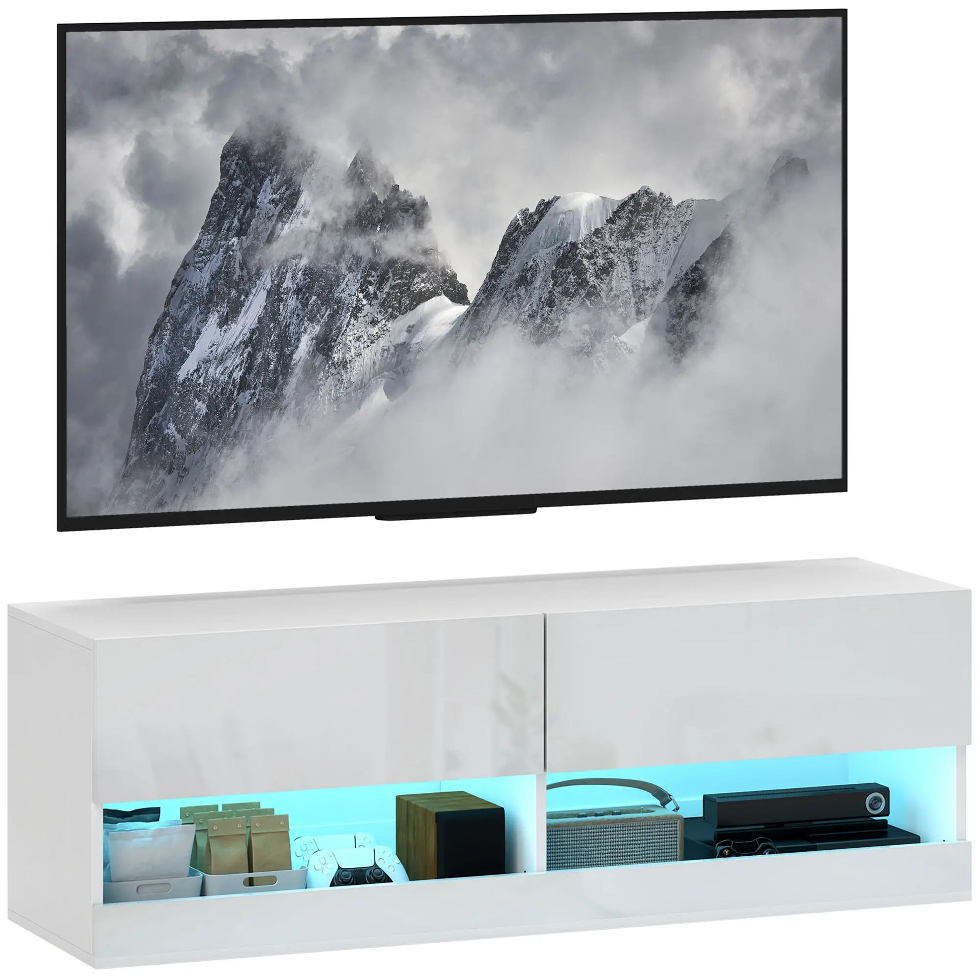 Nancy's Alqueva TV-meubel met Verlichting - TV Kast - Lowboard - TV Dressoir - Wit - ± 120 x 35 x 40 cm