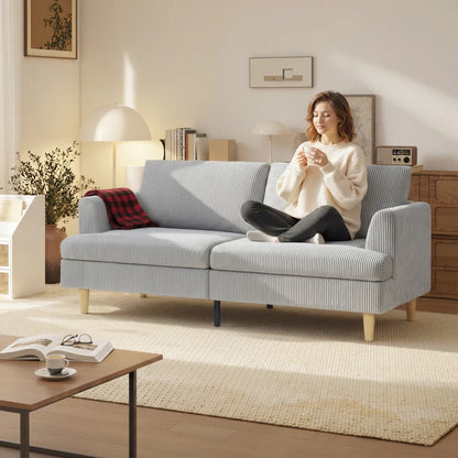 Nancy's Senago 3-Zitsbank - Zitbank - Woonkamerbank - Driezitsbank - Lichtgrijs - Corduroy - ± 190 x 80 x 85 cm