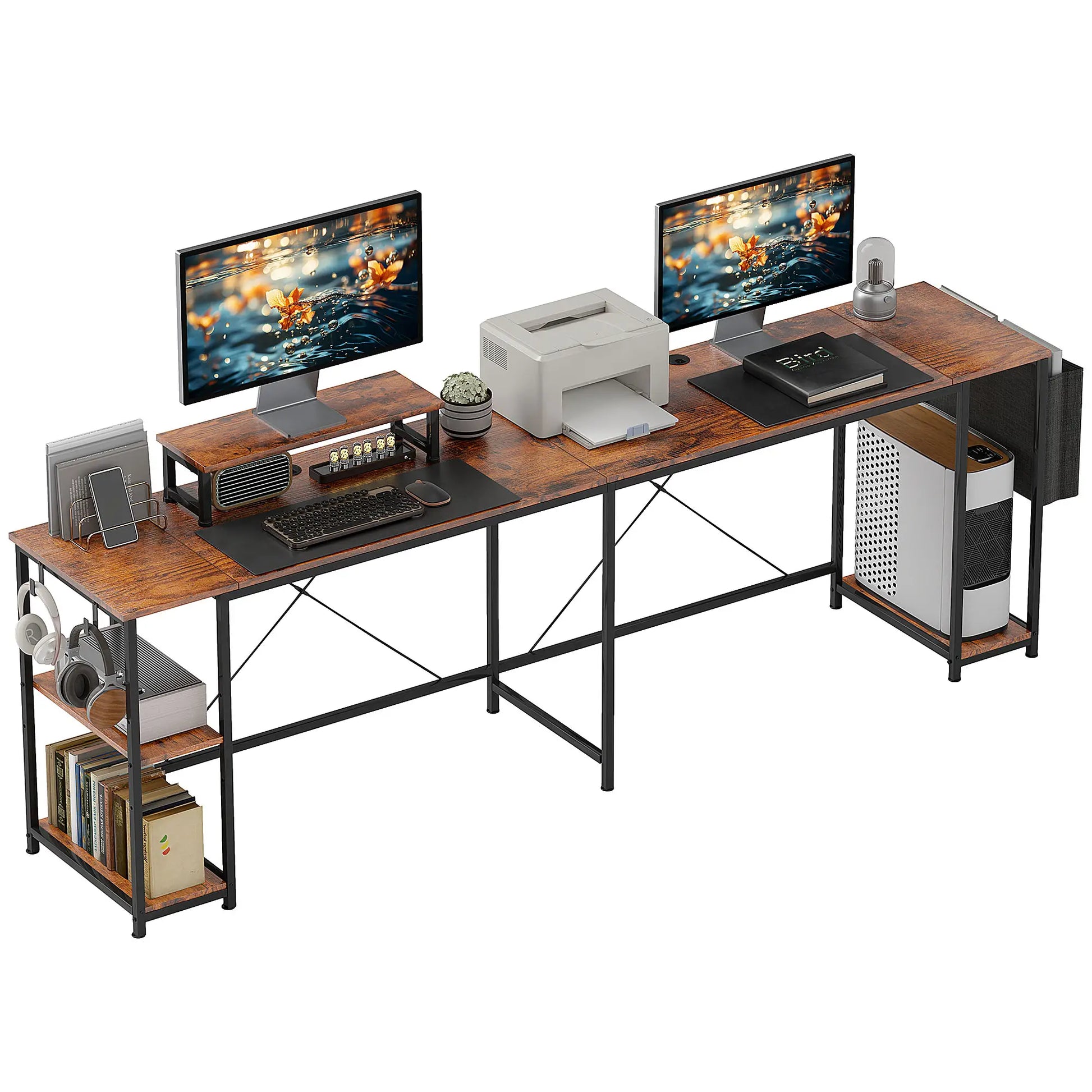 Nancy's Palmeira Bureau - Computertafel - L-vormig - Veelzijdig bureau met verstelbare planken - Monitorstandaard - Bruin