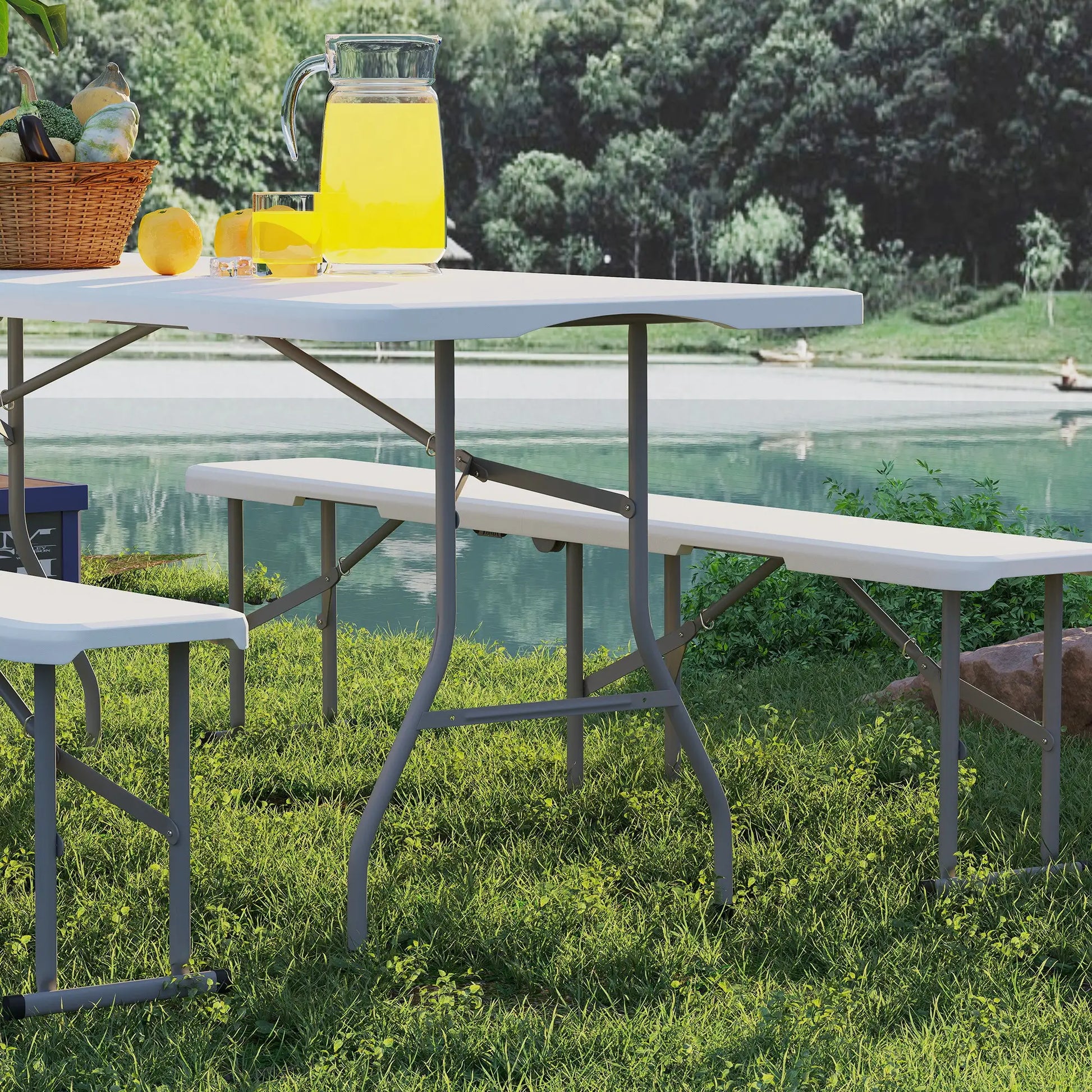 Nancy's Corsico Picknicktafel - Picknickbank - Campintafel - Campingbank - 3-Delige Set - Opvouwbaar - Wit