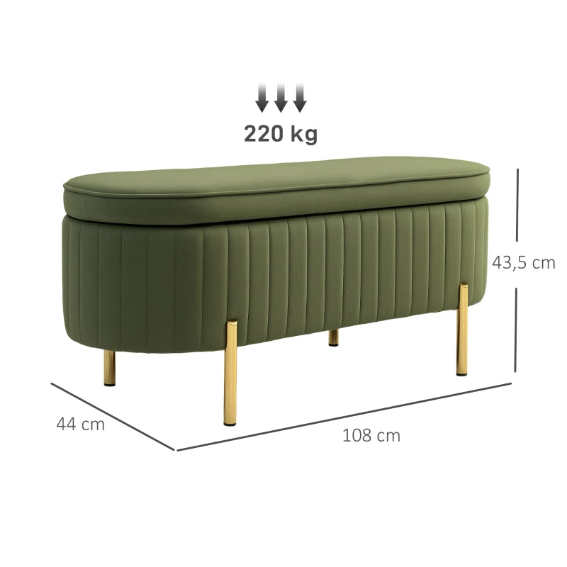Nancy's Montese Opbergbank - Bankje met Opbergruimte - Groen - Fluweel - ± 110 x 45 x 45 cm
