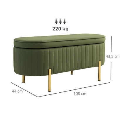Nancy's Montese Opbergbank - Bankje met Opbergruimte - Groen - Fluweel - ± 110 x 45 x 45 cm