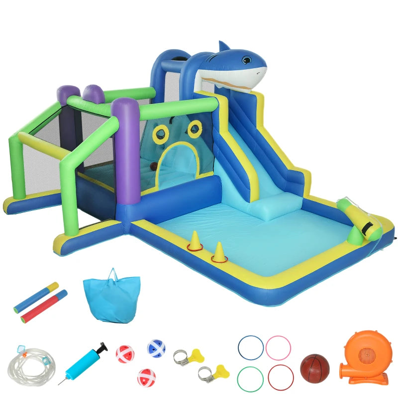 Nancy's Romallo Springkussen - 8-in-1 speelparadijs - Glijbaan - Waterkanon - Zwembad / Ballenbak - Meerkleurig - 405 x 345 x 235 cm