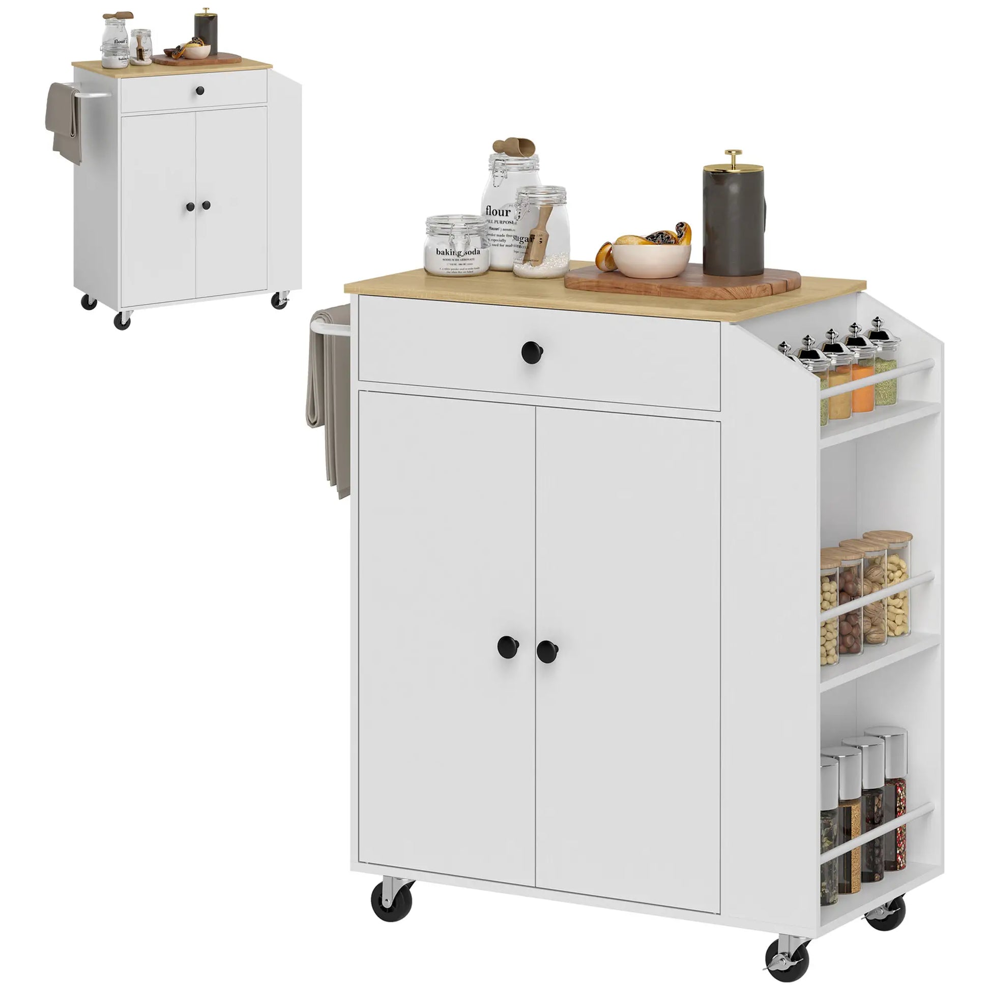 Nancy's Rendufe Trolley - Keukentrolley - Serveerwagen - Wit / Eik - ± 80 x 40 x 85 cm