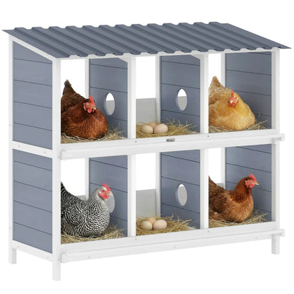 Nancy's Solimbergo Kippenhok - Nestkast - Zes compartimenten - Grijs / Wit - Dennenhout - ± 100 x 50 x 90 cm