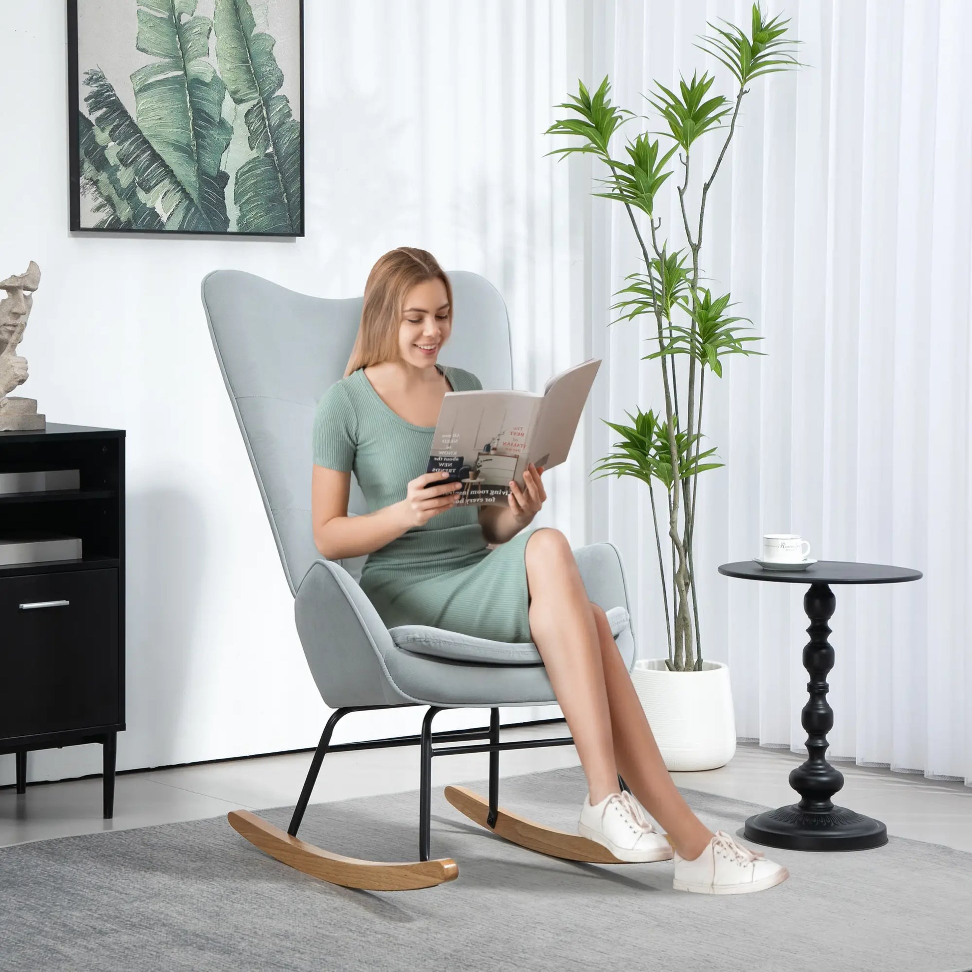 Nancy's Marmeleiro Schommelstoel - Relaxstoel - Loungestoel - Lichtgrijs - Fluweel