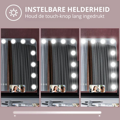 Nancy's Foladosa Make-up Spiegel - Beautyspiegel - Met LED Verlichting - Draaibaar - 10x Vergroting - Zwart - ± 60 x 50 cm