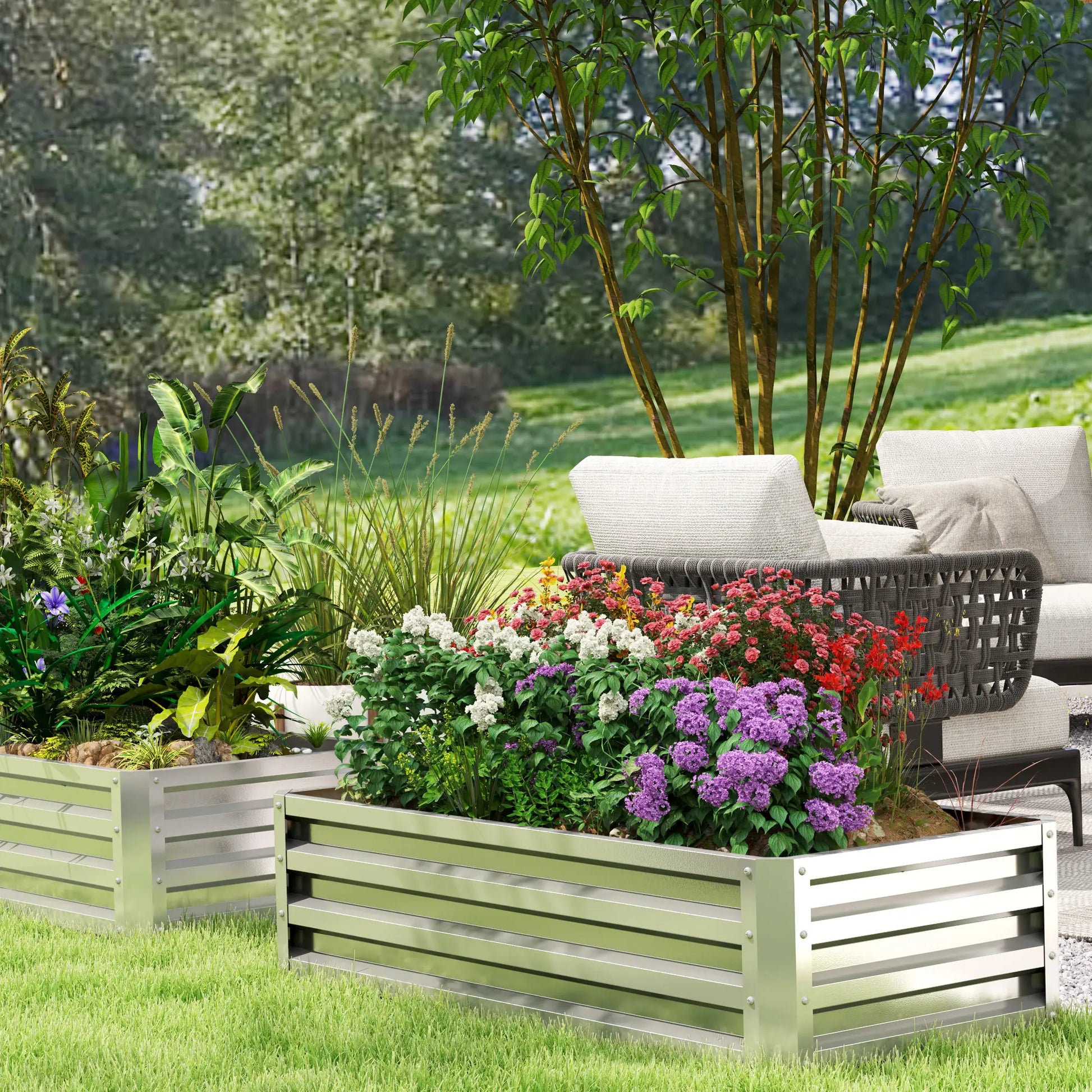 Nancy's Fonteno Plantenbak - Bloembak - Bloembed - Tuinbed - Zilver - Staal - ± 120 x 60 x 30 cm