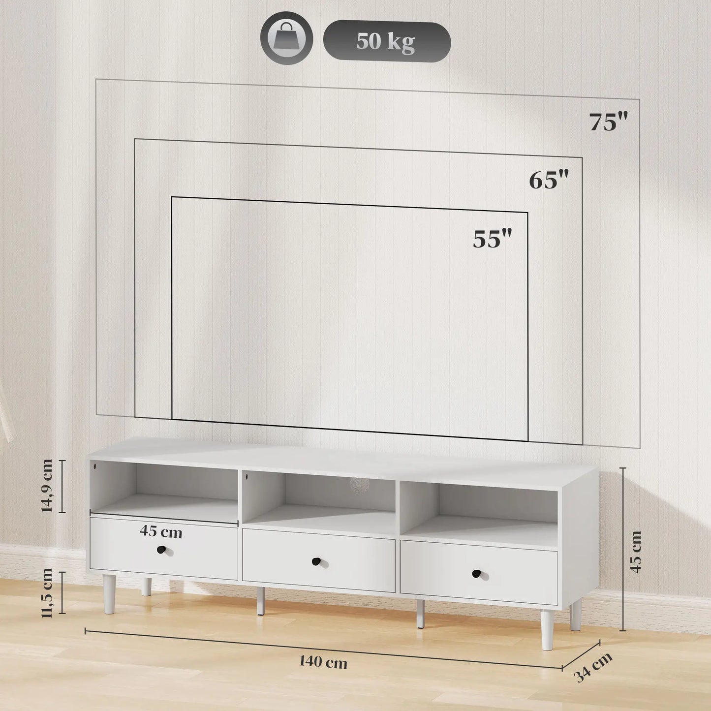 Nancy's Delianuova TV-Meubel - TV Kast - Lowboard - Wit - ± 140 x 35 x 45 cm