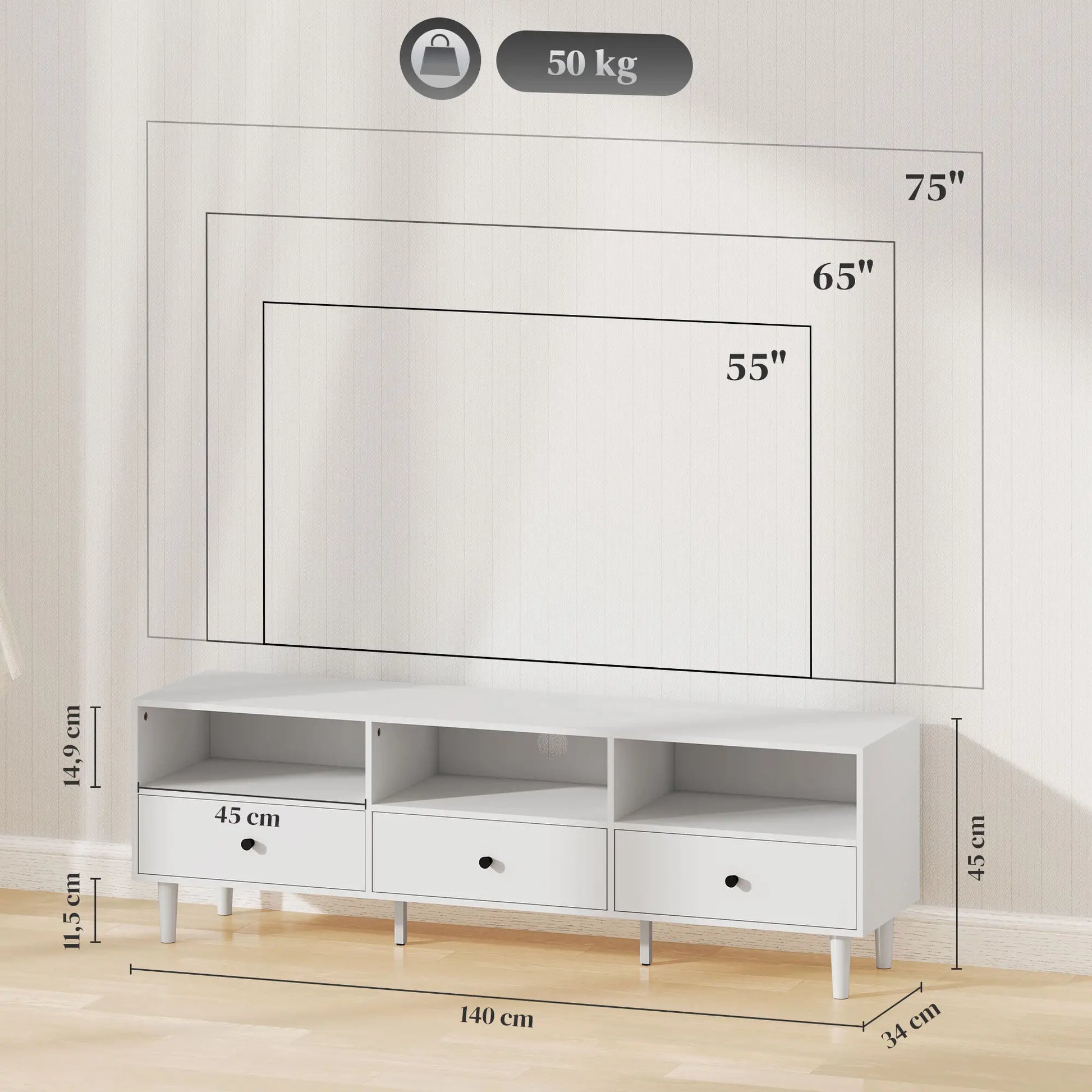 Nancy's Delianuova TV-Meubel - TV Kast - Lowboard - Wit - ± 140 x 35 x 45 cm