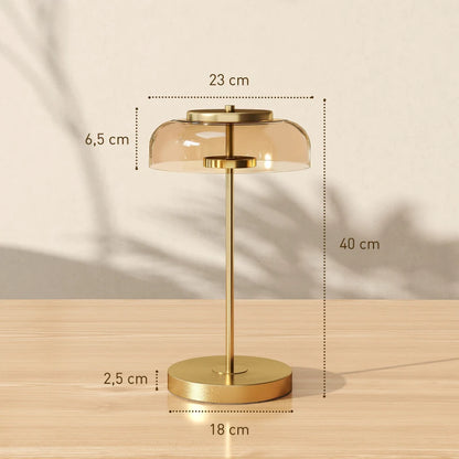 Nancy's Palinuro Tafellamp - Bureaulamp - LED-Lamp - Glas / Staal - Goud + Amberkleurig