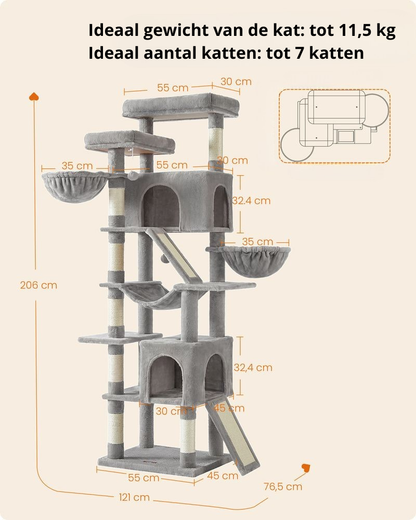 Nancy's Terminillo Krabpaal - Kattenboom - Klimboom voor katten - Lichtgrijs - ±  55 x 45 x 205 cm