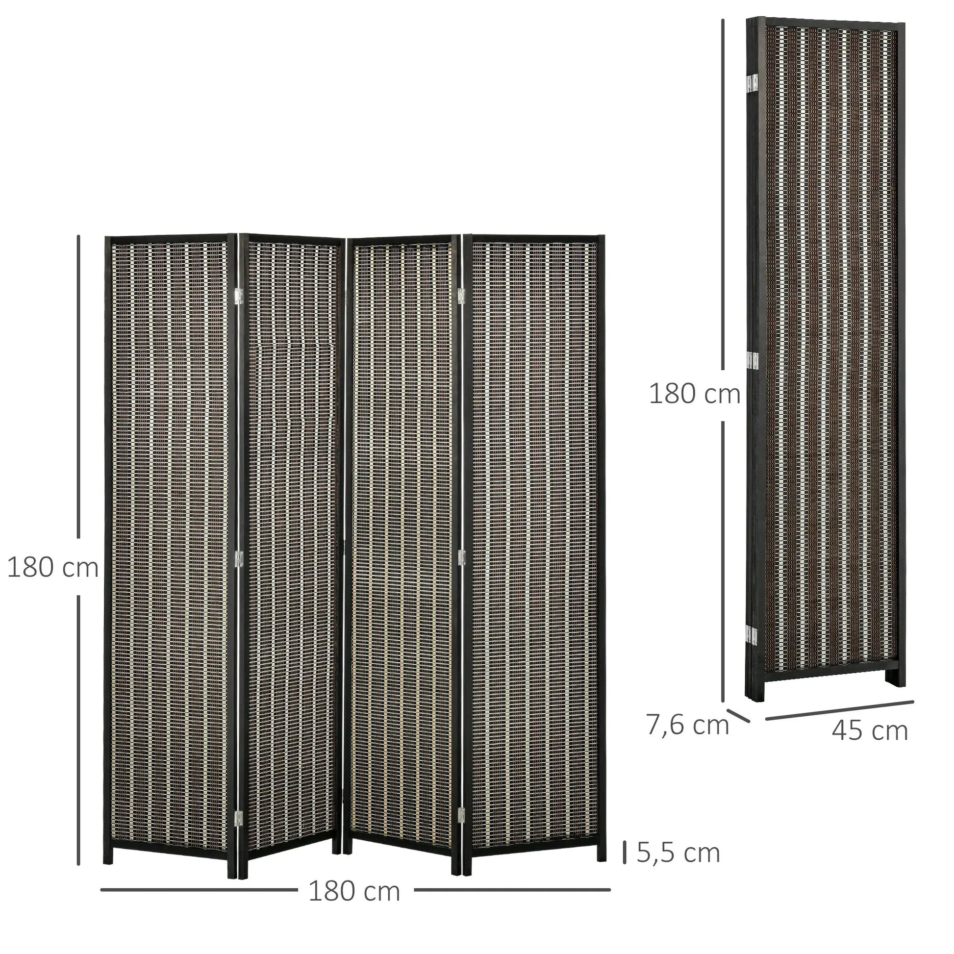 Nancy's Cacém Kamerscherm - Privacyscherm - Roomdivider - Bruin / Zwart - Bamboe / Dennenhout - 180 x 180 cm