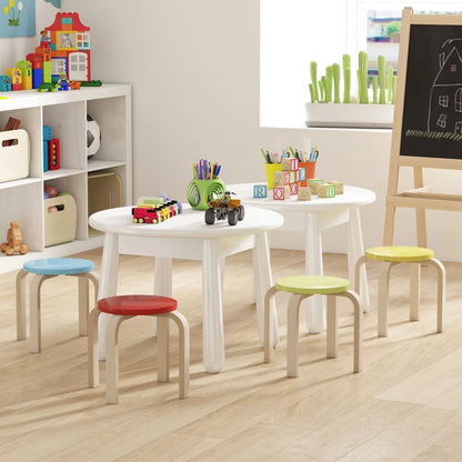 Nancy's Mendola Krukjes - Hockers - Stapelhockers - Set van 4 - Hout - Rond - ± 35 x 35 x 30 cm