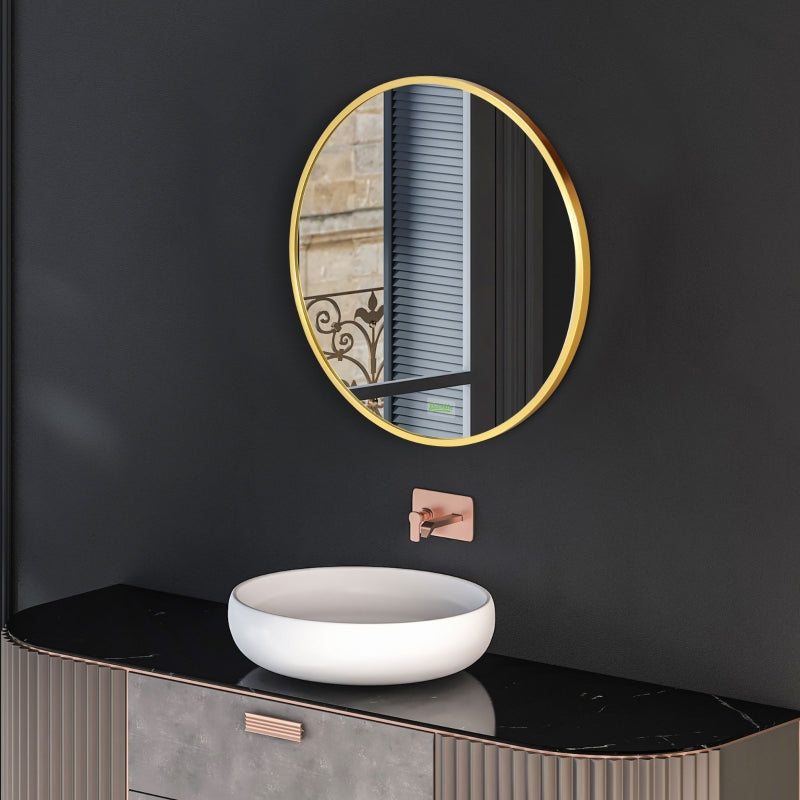Nancy's Eaton Round wall mirror for bathroom, bedroom, hallway, metal frame, color: gold, Ø50 cm