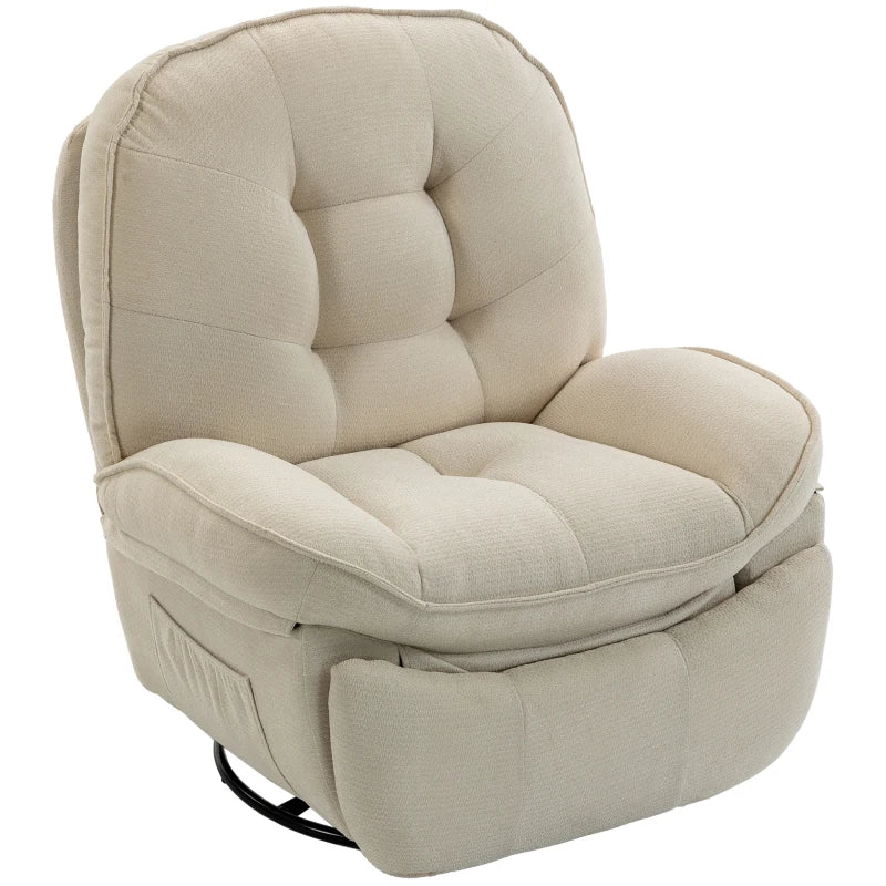 Nancy's Teolo Lounge Fauteuil - Relax Stoel - Loungestoel - Draai-, schommel en ligfunctie - Crèmewit - Chenille