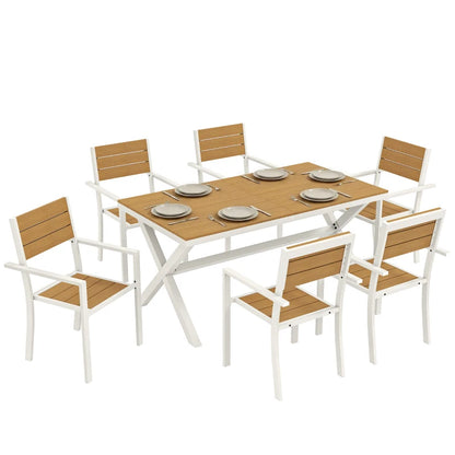 Nancy's Siracusa Tuinset - Tuimeubelset - Eettafelset voor Buiten - 6-Persoons - Wit / Teak