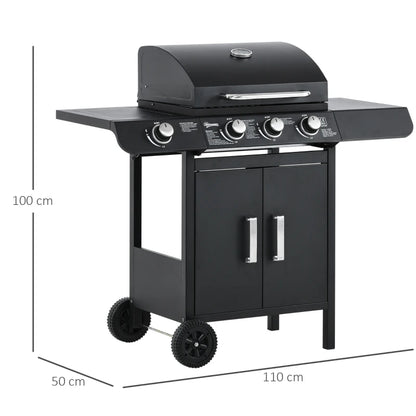 Nancy's Chorente Barbecue - BBQ - Grill - Gas barbecue - Met 3 branders en warmhoudrek - Staal - Zwart