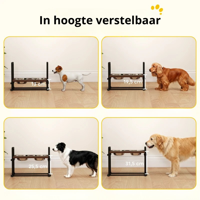 Nancy's Pescara Voerbank - Hondenvoerbak - Drinkbak - In hoogte verstelbaar - Zwart / Bruin - ± 50 x 25 x 35 cm