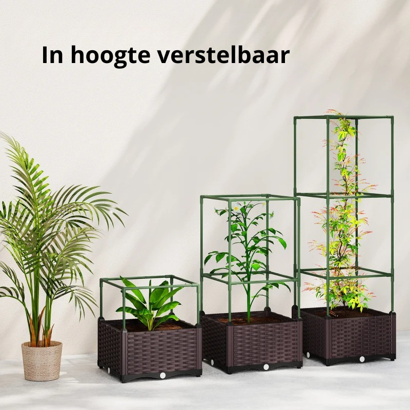 Nancy's Posina Plantenbakken - Verhoogde Bloembakken - Plantenbak met Klimrek - Groen / Donkerbruin - 40 x 40 x 125 cm