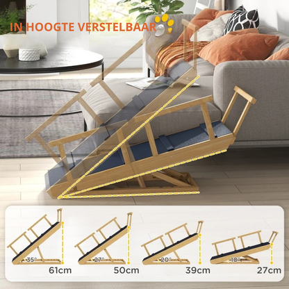 Nancy's Soriso Hondentrap - Dierentrap - Instelbare Hoogte - Antislip - Naturel Hout / Zwart
