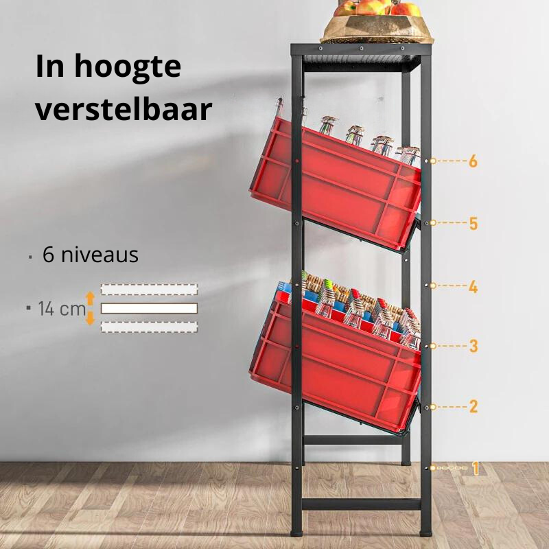 Nancy's Marcieira Krattenrek - Stellingkast - 2 Niveaus - Zwart - Staal - ± 100 x 35 x 115 cm