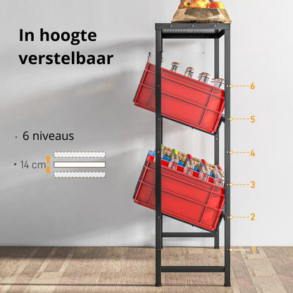 Nancy's Marcieira Krattenrek - Stellingkast - 2 Niveaus - Zwart - Staal - ± 100 x 35 x 115 cm