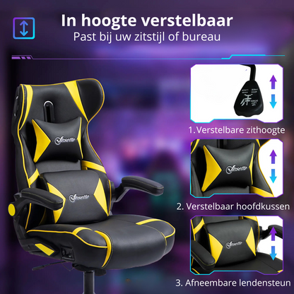 Nancy's Mangualde Gamestoel - Gaming Stoel - Bureaustoel - Bluetooth Speakers - Aanpasbaar - Zwart / Geel