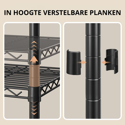Nancy's Stazzano Stellingkast - Opslagrek - Opbergkast - Verstelbare legplanken - Zwart - Staal - ± 60 x 30 x 75 cm