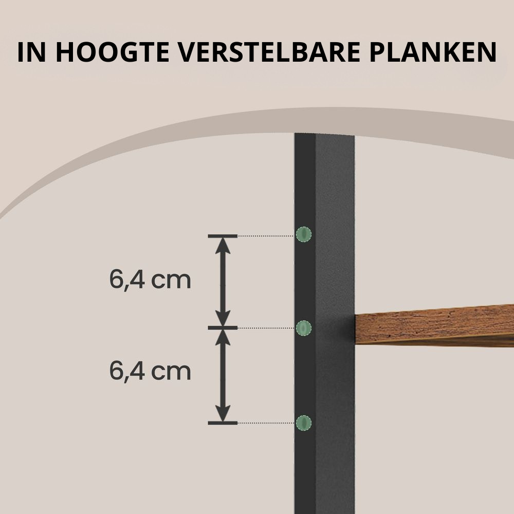 Nancy's Storo Krattenrek - Opbergkast - Stellingkast - Bruin / Zwart - Staal - ± 70 x 35 x 180 cm
