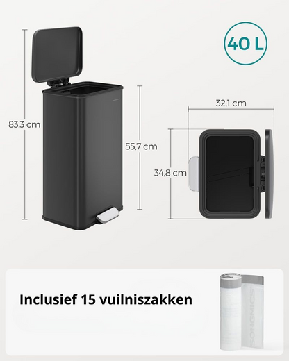 Nancy's Morbegno Pedaalemmer - Afvalbak - Prullenbak - Zwart - 40 Liter