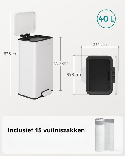 Nancy's Morbegno Pedaalemmer - Afvalbak - Prullenbak - Wit - 40 Liter