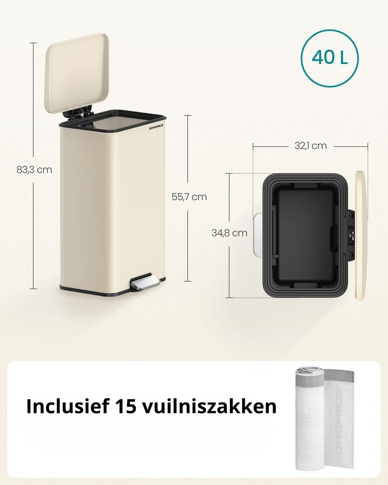 Nancy's Morbegno Pedaalemmer - Afvalbak - Prullenbak - Beige - 40 Liter