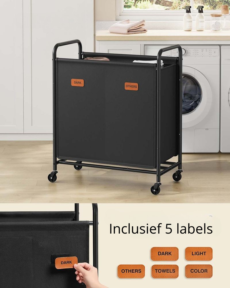 Nancy's Gragnano Wasmand - Wasbox - Wassorteerder - 2 Vakken - Zwart - 140 Liter