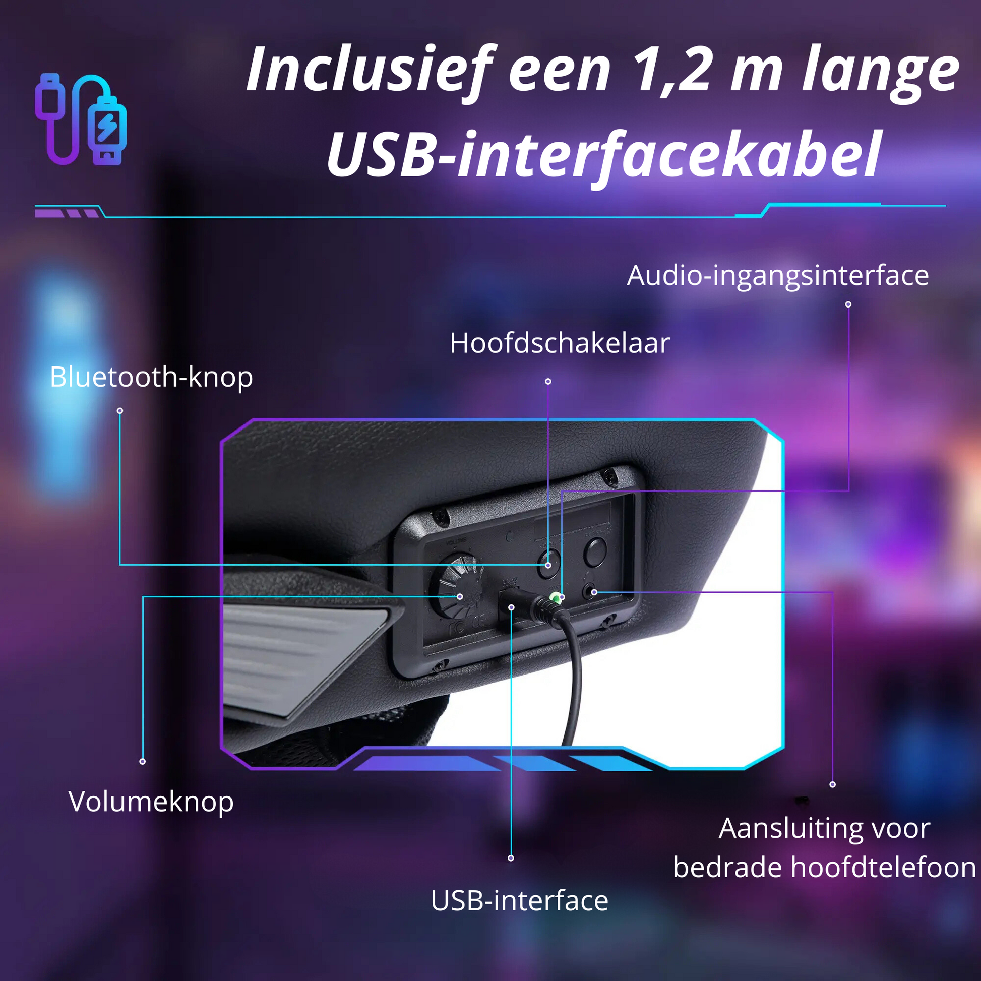 Nancy's Mangualde Gamestoel - Gaming Stoel - Bureaustoel - Bluetooth Speakers - Aanpasbaar - Zwart / Grijs