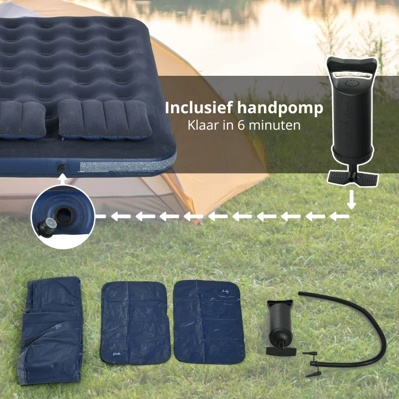 Nancy's Solarolo Luchtbed - 2-Persoons - Met Handpomp - Blauw - ± 205 x 150 x 20 cm