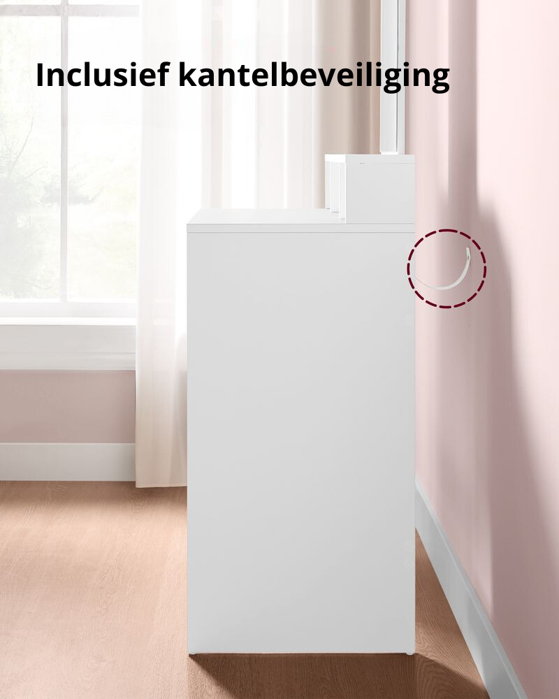 Nancy's Linhares Make-up Tafel Met Spiegel - Kaptafel - Wit - ± 40 x 60 x 130 cm